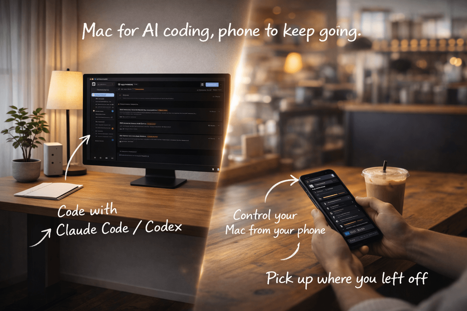 Develop at your desk, control from your phone at a cafe